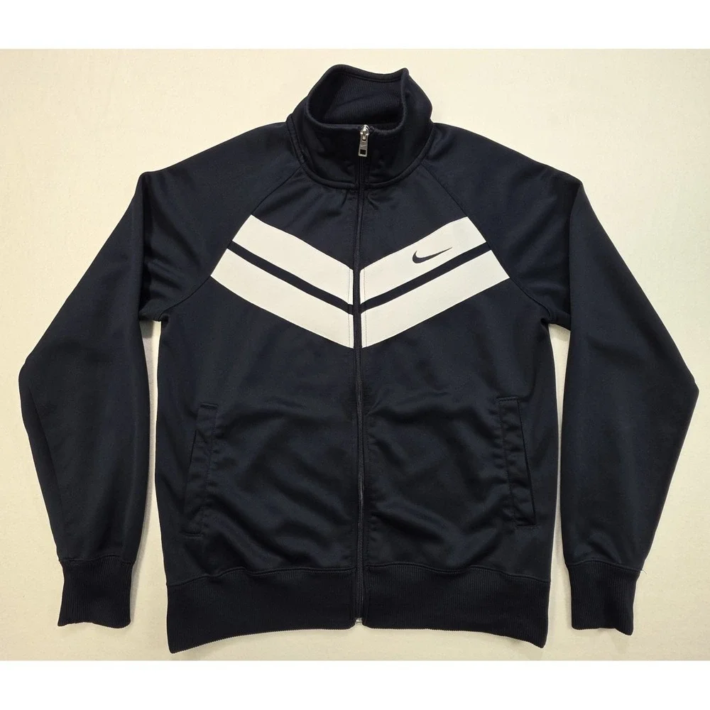 Nike Jacket Mens‎ M Blue White Track Pockets Full Zip Long Sleeve Mid Weight